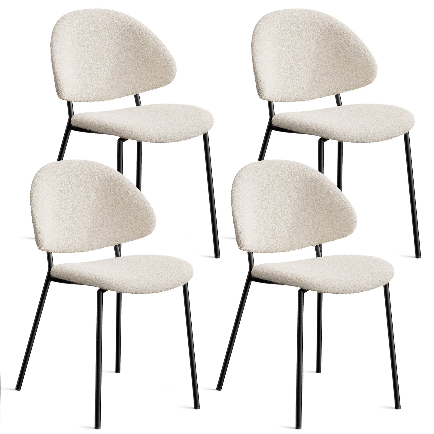 Curvia Boucle Dining Chairs – Set of 4 White Curved Back Upholstered Seats