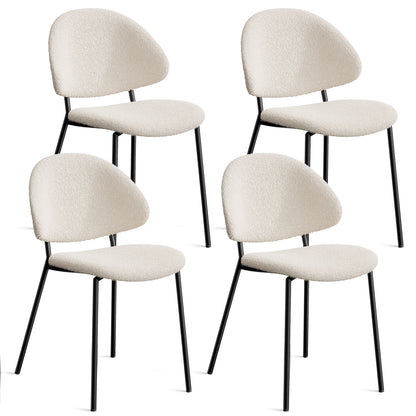 Curvia Boucle Dining Chairs – Set of 4 White Curved Back Upholstered Seats