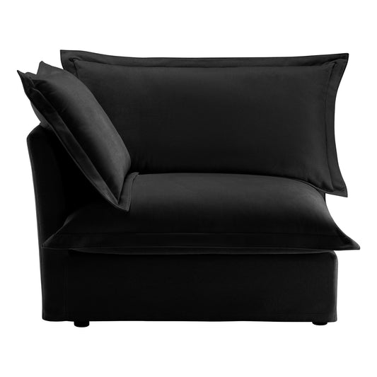 Koala Lounge – Left-Facing Black Sofa with Plush Accent Pillow