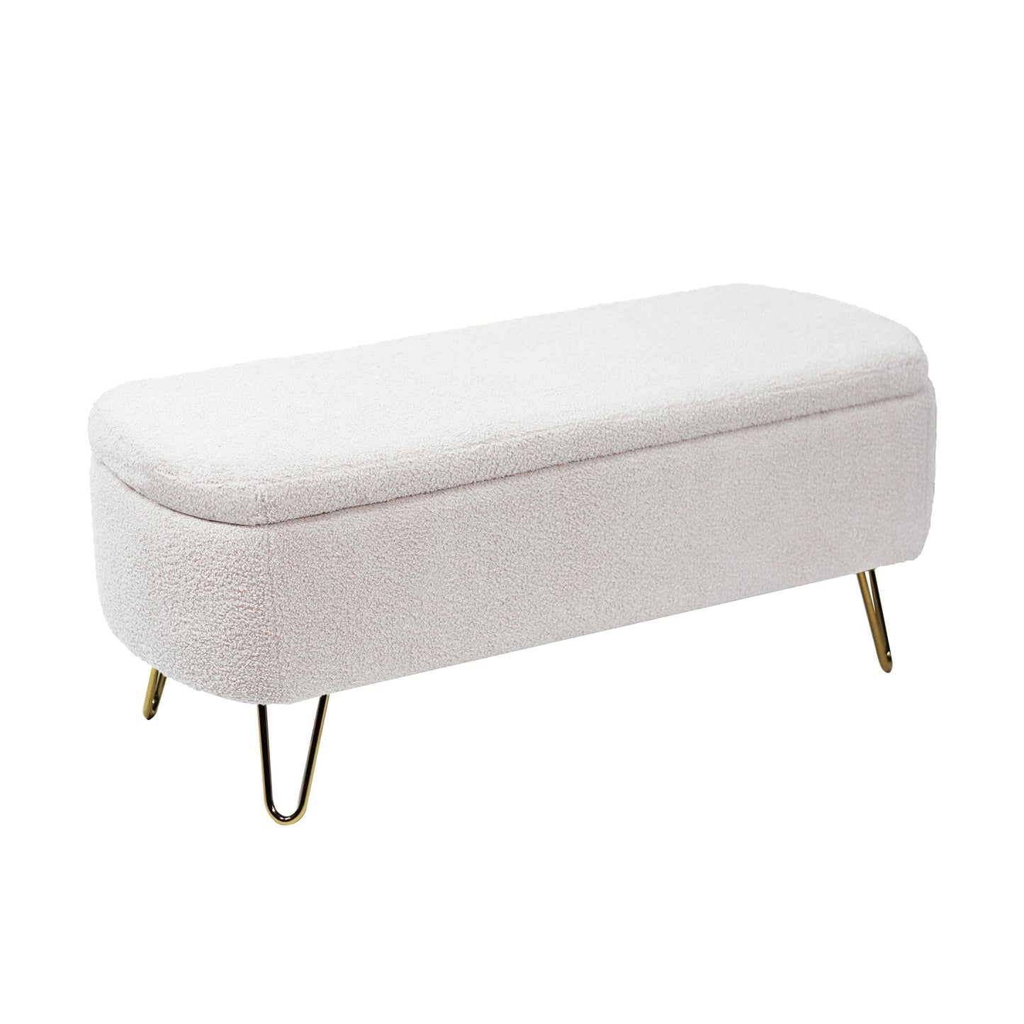 Floria Storage Bench – Ivory Faux Fur with Gold Legs