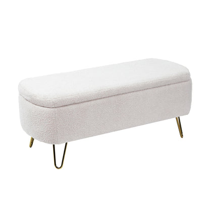 Floria Storage Bench – Ivory Faux Fur with Gold Legs