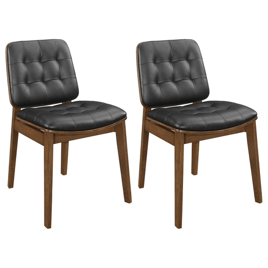Zentra Dining Chairs – 2-Piece Black Leatherette Seats with Walnut Frames