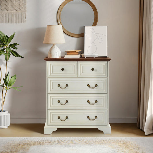 Solven 5-Drawer Dresser – Wide White Chest with Clean Lines & Deep Storage
