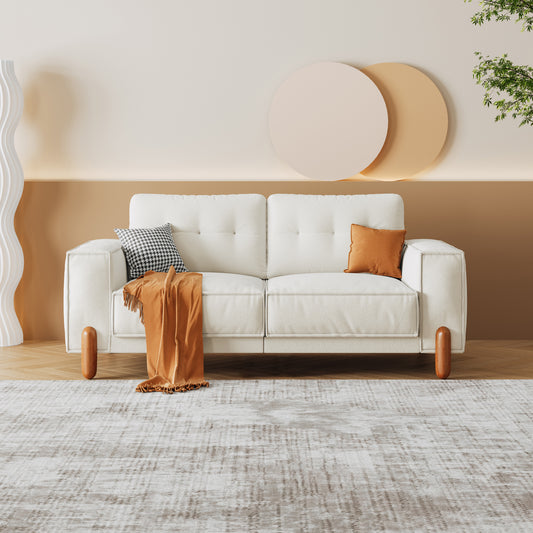 TeddyNest™ Modern Tufted Sofa – Cozy Upholstered Couch with Square Arms & Pillows for Living Room or Apartment