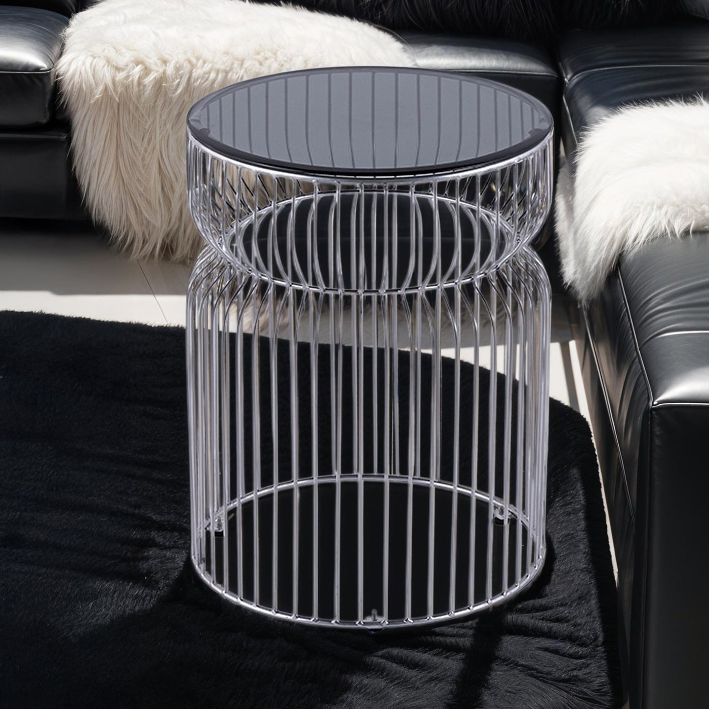 Glave End Table – 21" Roundform with Chrome Base and Tinted Tempera Top