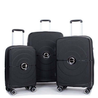 Jetera 3 - Piece PP Luggage Set – Black Polypropylene Hardshell with Double Spinner Wheels & TSA Lock (20/24/28") - JUSTLIVE NESTJUSTLIVE NEST