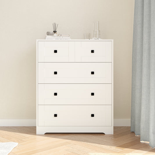 Harven 5-Drawer Chest – White Farmhouse Dresser with Barn-Style Panel Front