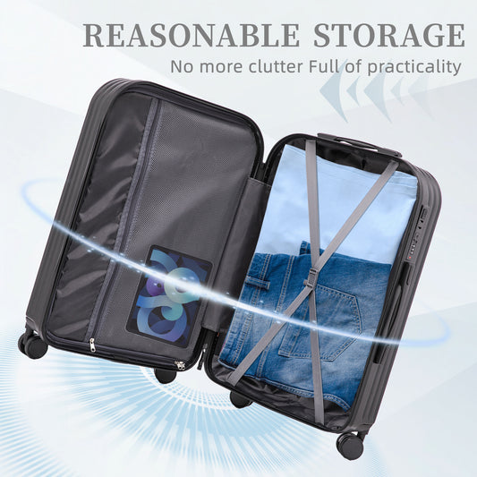 Jetera 3 - Piece ABS Travel Set – Black Spinner Suitcases with USB Port & Cup Holder (20/24/28") - JUSTLIVE NESTJUSTLIVE NEST