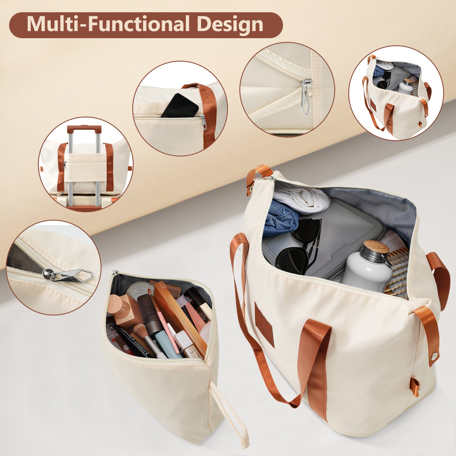 Jetera 6 - Piece Hardshell Luggage Set – White & Brown Expandable Suitcases with Spinner Wheels & TSA Lock - JUSTLIVE NESTJUSTLIVE NEST
