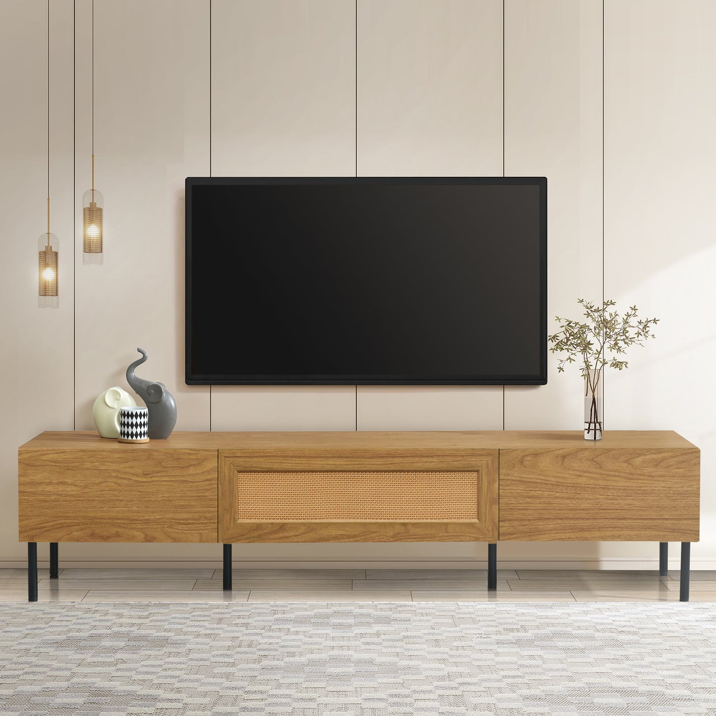 Bohari TV Stand – Farmhouse Style with Metal Legs (Up to 80")