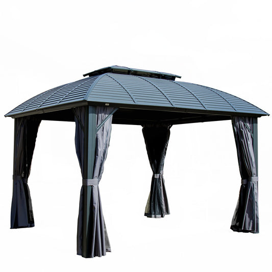 Aurelia 10x12' Hardtop Gazebo – Aluminum Frame Pavilion with Double Steel Roof, Curtains & Netting - JUSTLIVE NESTJUSTLIVE NEST