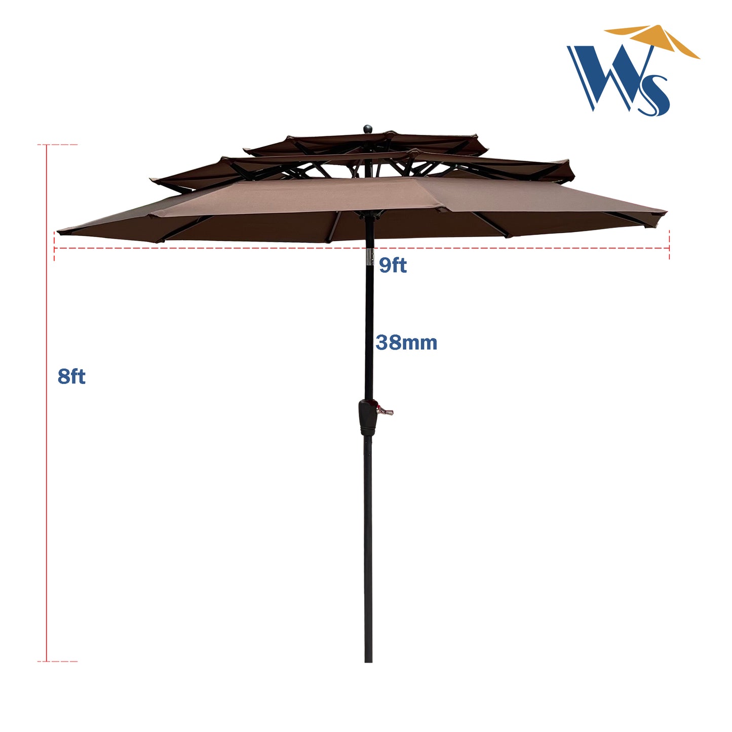 Solair 9' Triple - Tier Umbrella – Outdoor Crank Shade with Tilt & Wind Vents - JUSTLIVE NESTJUSTLIVE NEST