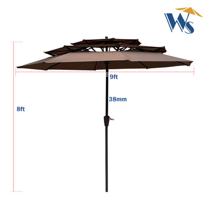 Solair 9' Triple - Tier Umbrella – Outdoor Crank Shade with Tilt & Wind Vents - JUSTLIVE NESTJUSTLIVE NEST
