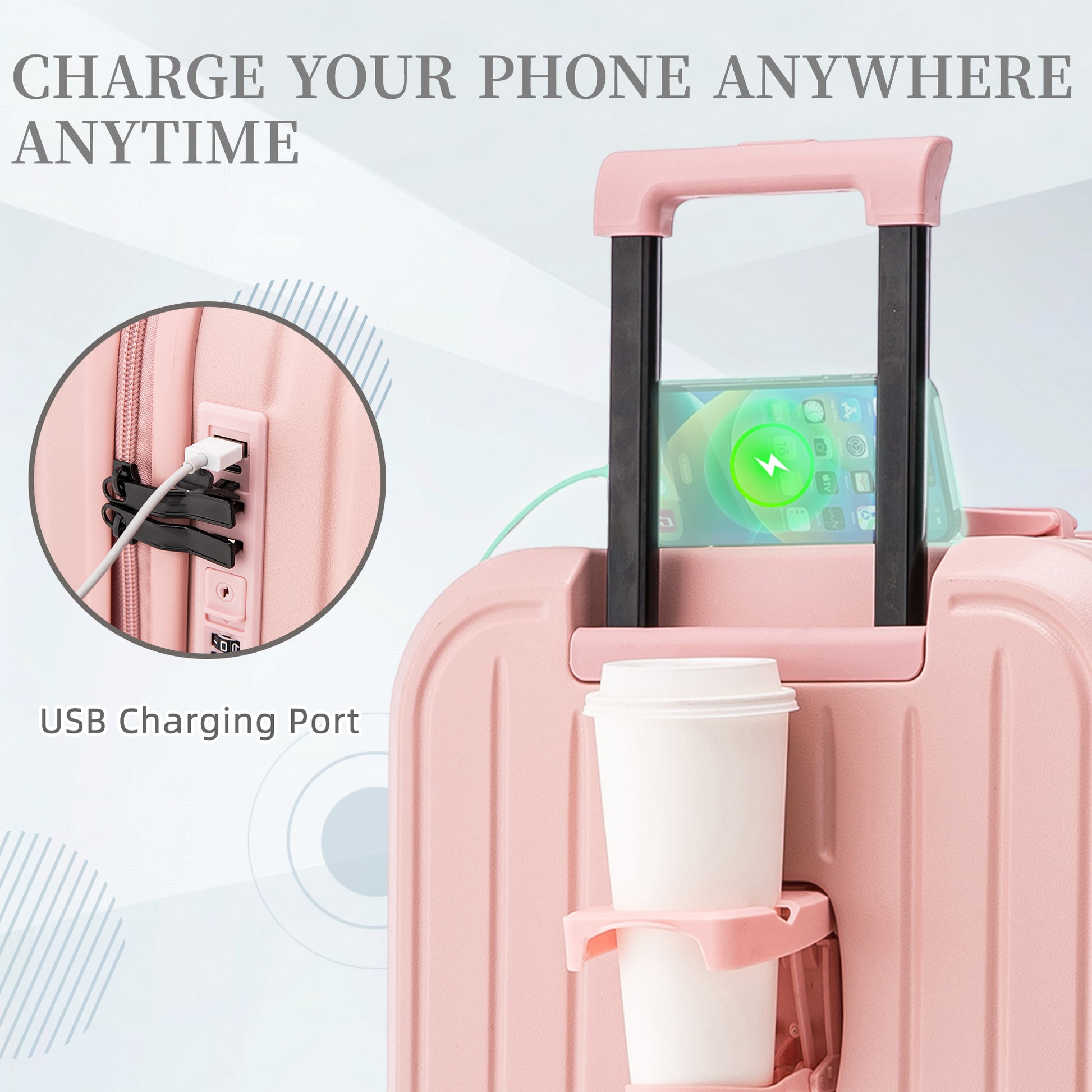 Jetera 3 - Piece ABS Travel Set – Pink 360° Spinner Suitcases with USB Port & Cup Holder (20/24/28") - JUSTLIVE NESTJUSTLIVE NEST