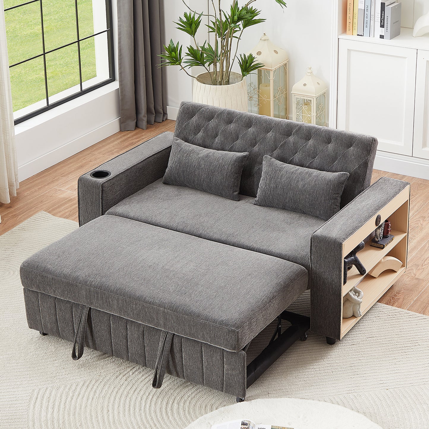 JUSTLIVE ‘Comfina Luxe” Sleeper Loveseat – Grey | Pull-Out Bed + Adjustable Back + Cozy Comfort