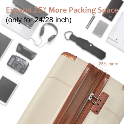 Jetera 6 - Piece Hardshell Luggage Set – White & Brown Expandable Suitcases with Spinner Wheels & TSA Lock - JUSTLIVE NESTJUSTLIVE NEST