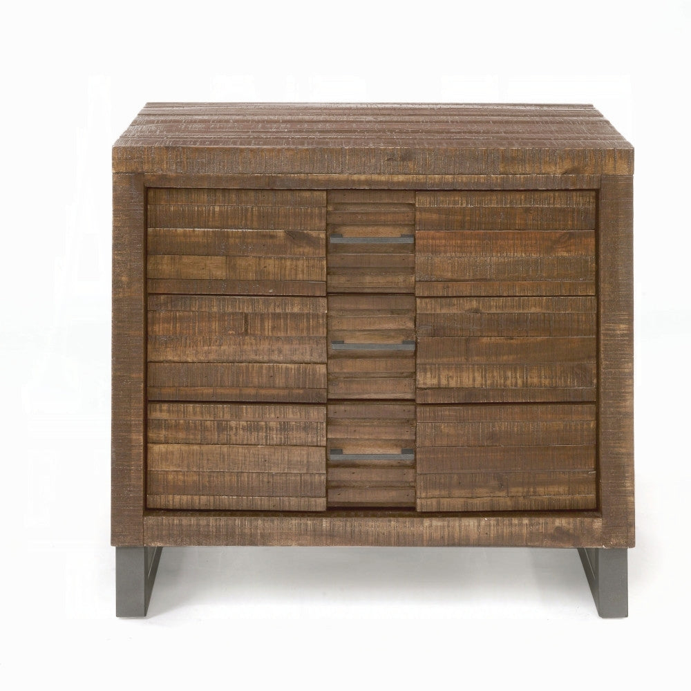 Farmessa Oak Chest – Rustic 3-Drawer Nightstand in Weathered Wood Finish