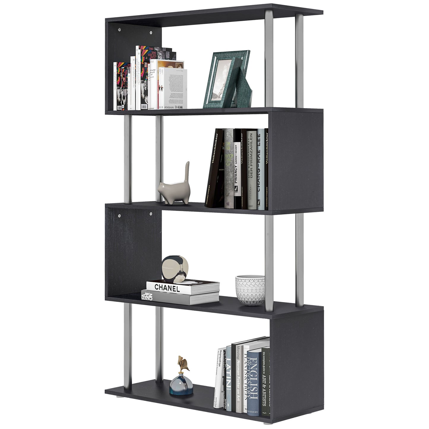 Sfera Divide Shelf – Black 5-Tier S-Shaped Room Divider Bookcase