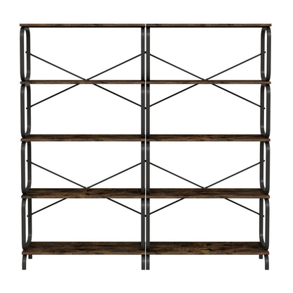 Stravyn Industrial Shelf – 5-Tier Tall Bookcase with Rustic Wood & Metal Frame