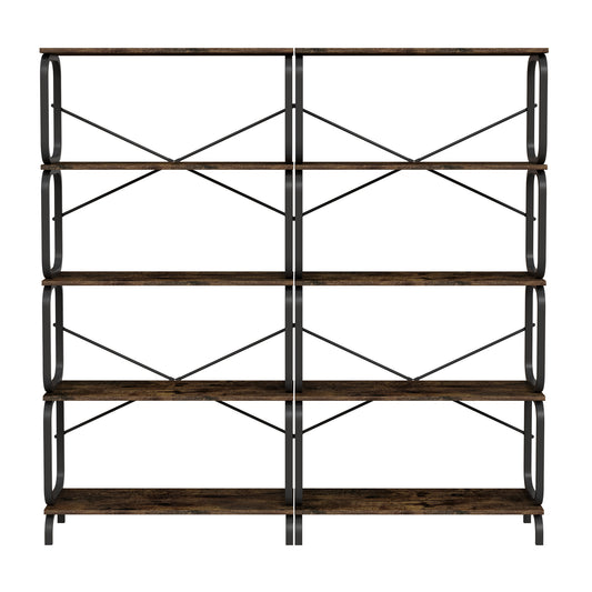 Stravyn Industrial Shelf – 5-Tier Tall Bookcase with Rustic Wood & Metal Frame
