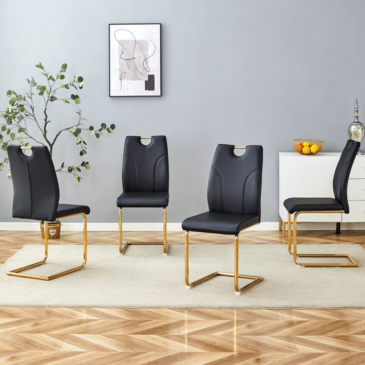 Zelto Armchair Set – 4 Black and Gold Dining Chairs with Modern Framed Arms