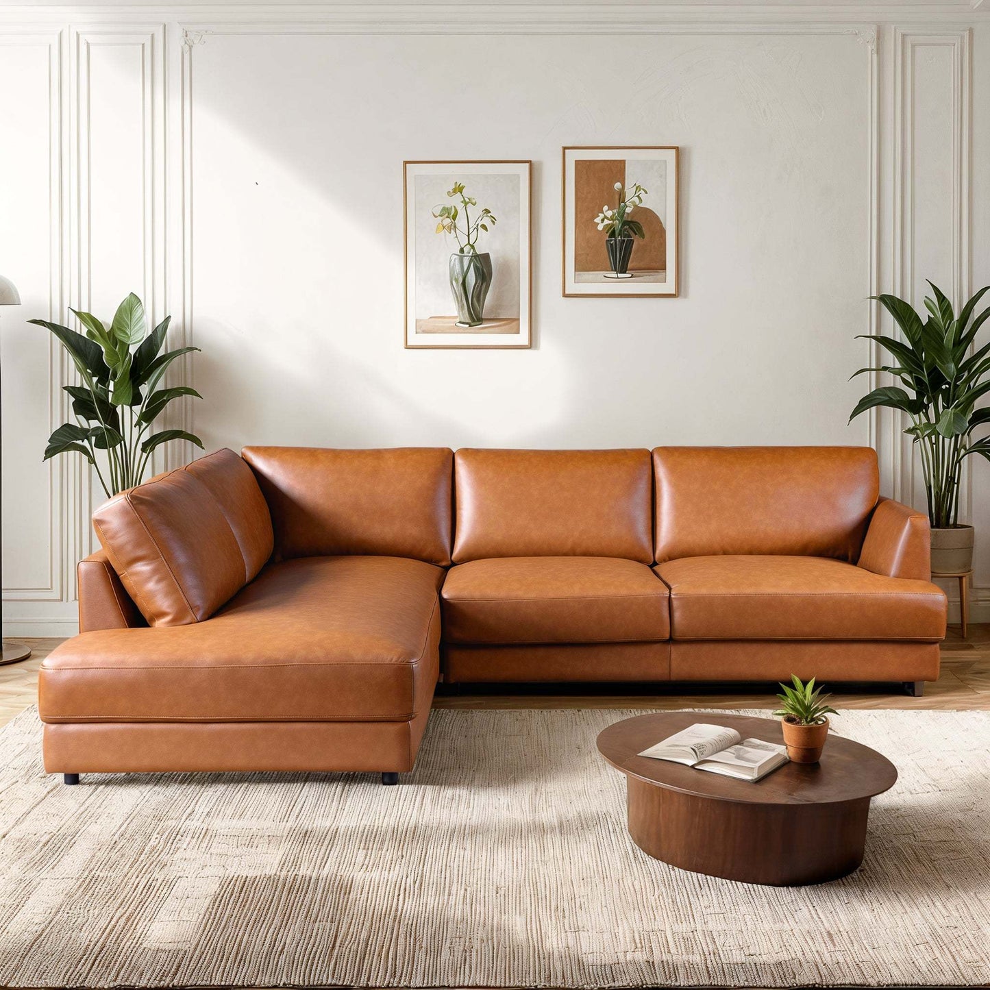 Glander Left-Facing Lounge – Premium Leather Sofa in Cognac