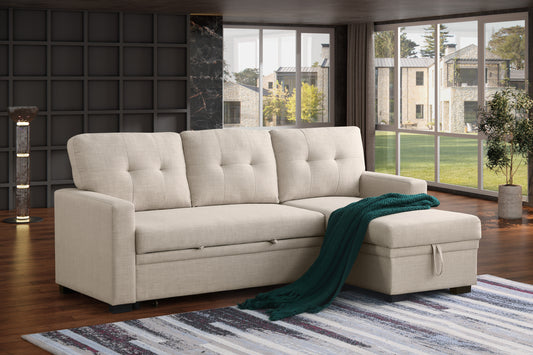 Elegant Hideaway Lounge – Cotton-Linen Upholstered Sofa with Concealed Storage & Plush Fiber-Blend Seating