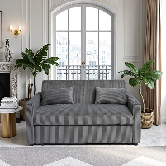 Sereno Luxe Sleeper – Multifunctional Corduroy Sofa Bed in Grey with Pull-Out Design