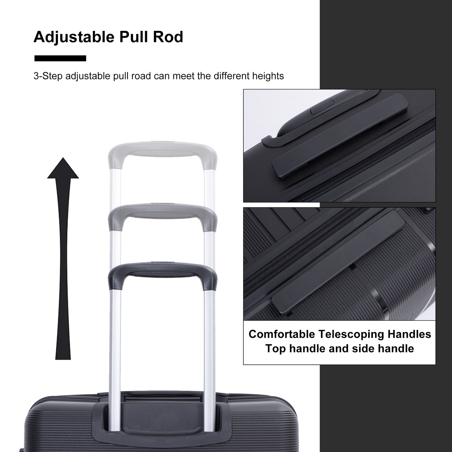 Jetera 3 - Piece Polypropylene Luggage Set – Black Hardshell with Double Spinner Wheels & TSA Lock - JUSTLIVE NESTJUSTLIVE NEST