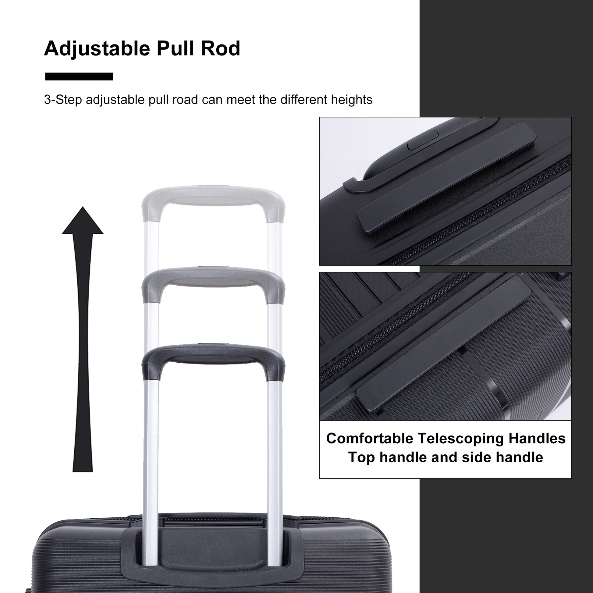Jetera 3 - Piece Polypropylene Luggage Set – Black Hardshell with Double Spinner Wheels & TSA Lock - JUSTLIVE NESTJUSTLIVE NEST