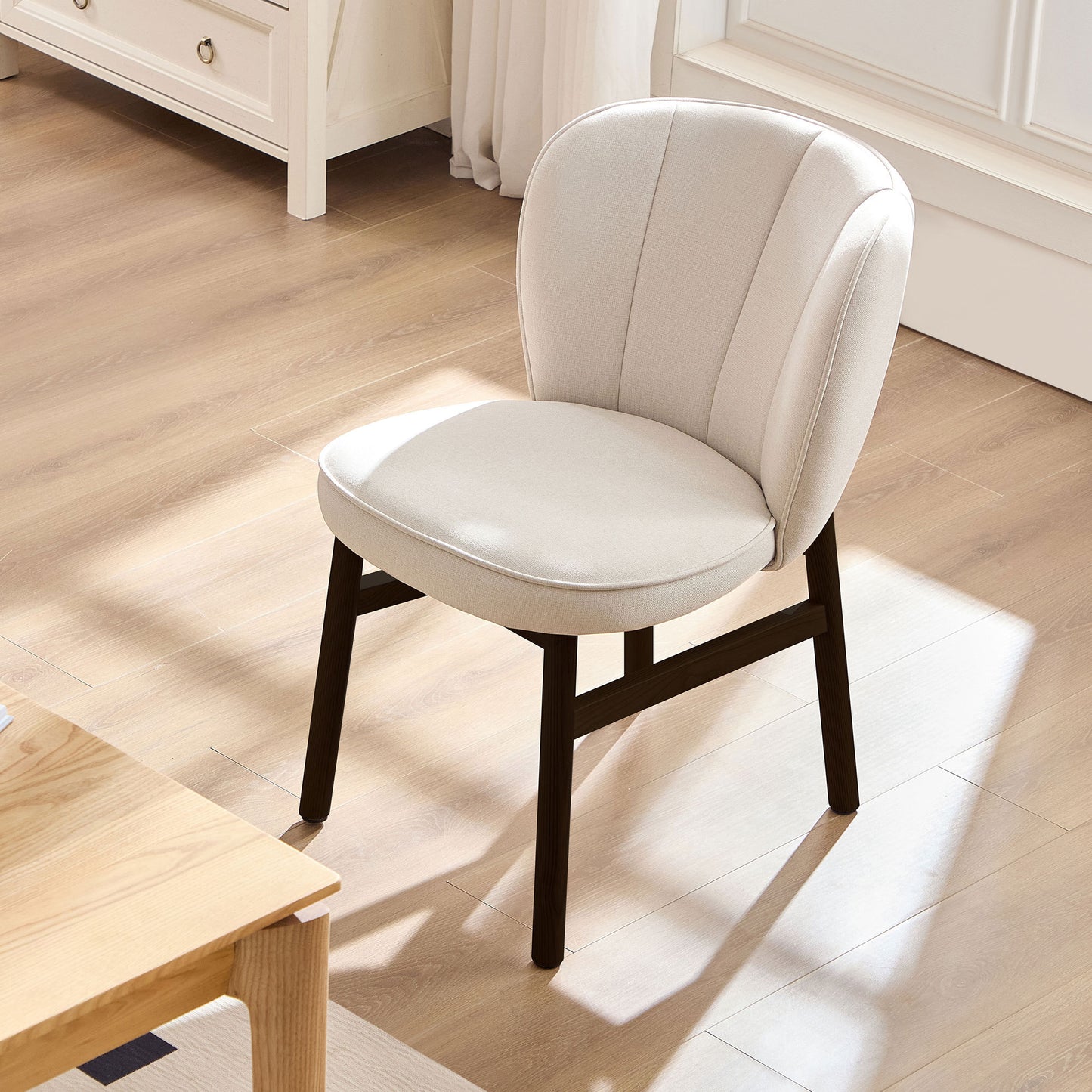Ashra Shell Chair – 1 Armless Upholstered Dining Seat with Wooden Frame