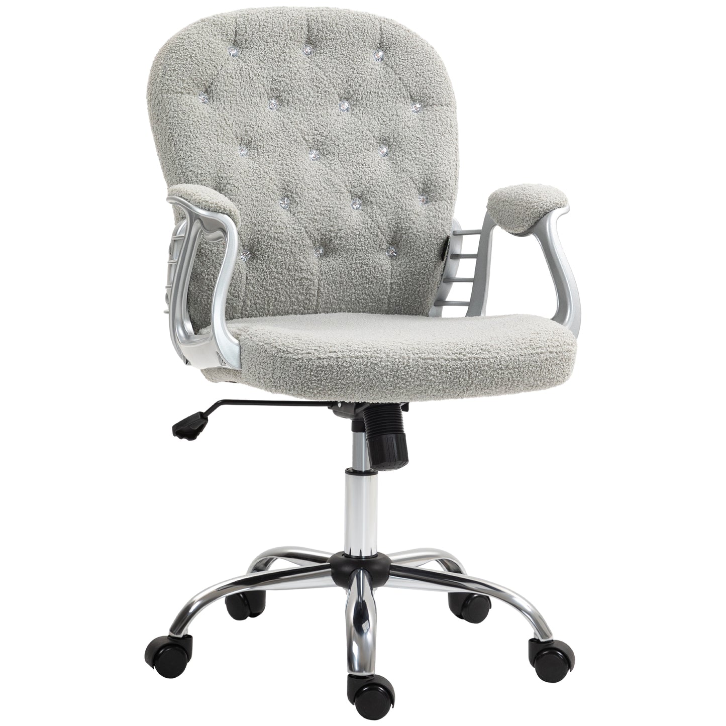 Vinsetto Teddy Chair – Gray Button Tufted Fleece Office Chair with Arm Padding