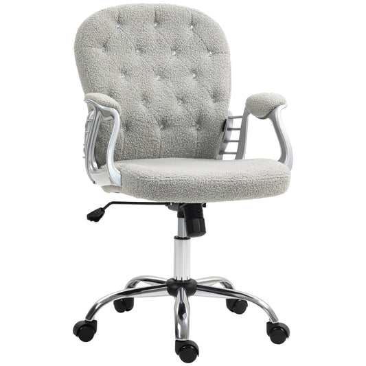 Vinsetto Teddy Chair – Gray Button Tufted Fleece Office Chair with Arm Padding
