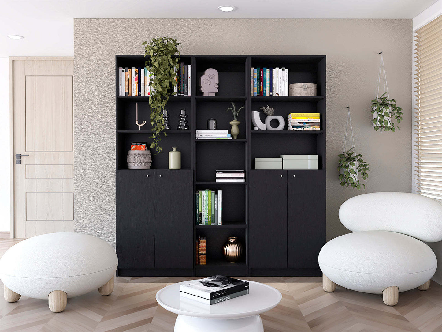 Sophia Set – 3-Piece Bookcase Collection with Black Finish (Repeat)