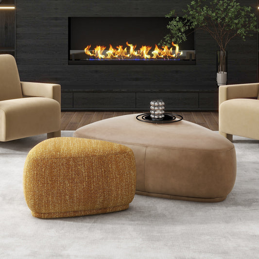 Trivona Ottoman – MarigoldTweed Wrap, PebbleForm Silhouette