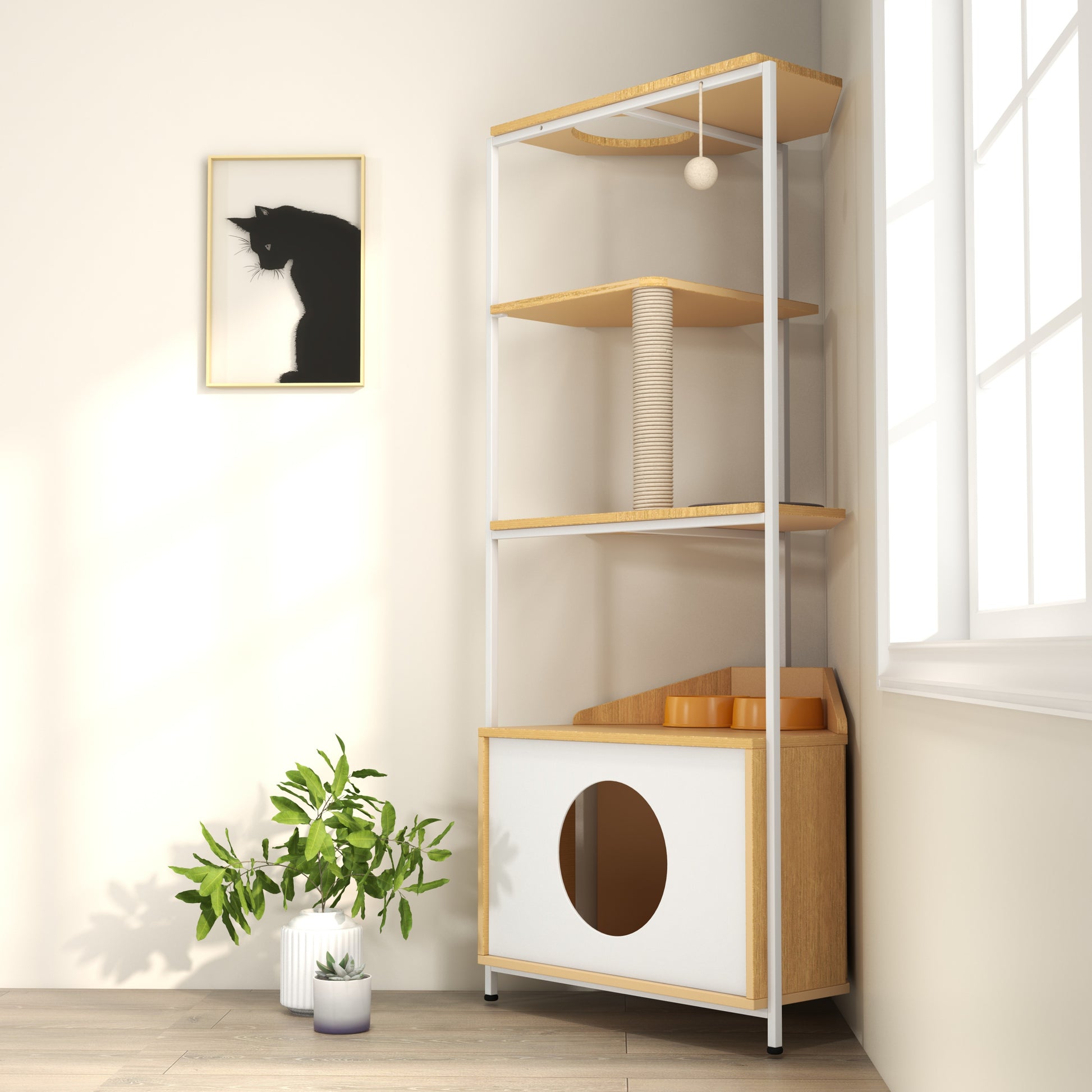 Vero Corner Cat Tower – Multi - Level Cat Condo with Scratching Post, Feeder & Climbing Ledges - JUSTLIVE NESTJUSTLIVE NEST