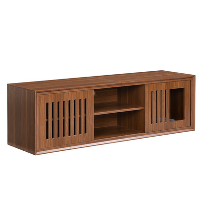 Vero Pet - Friendly TV Console – Mid - Century Walnut Stand with Soft Cushion, Sliding Door & Cat Hideout - JUSTLIVE NESTJUSTLIVE NEST