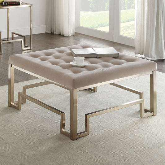 Alera Ottoman – Tufted Champagne Pad with Soft Beige Wrap
