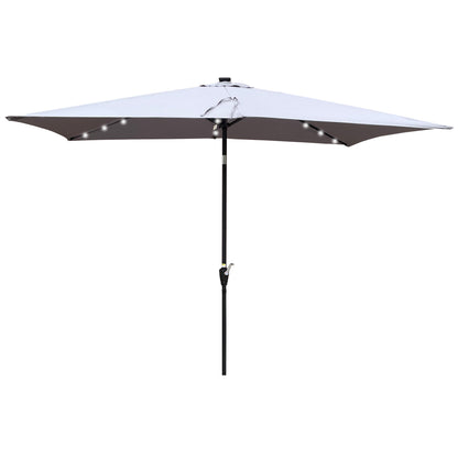 Solair 10x6.5' Rectangular LED Umbrella – Solar Crank Shade with Push - Button Tilt for Patio or Pool - JUSTLIVE NESTJUSTLIVE NEST