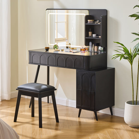 Stravelle Dimmix Set – Black LED Vanity Desk with 4 Drawers, Touch Mirror & Adjustable Lighting