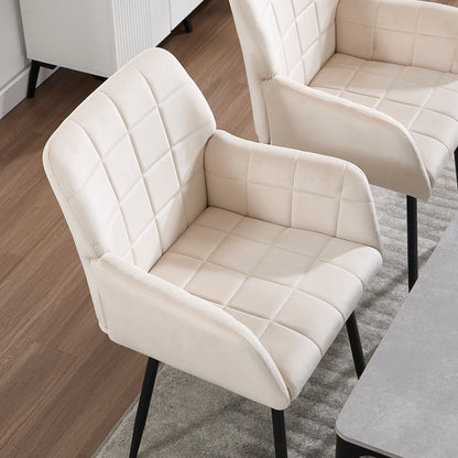 Liora Dining Chairs – 2 Cream Velvet Seats with Arms, Easy-Clean Design