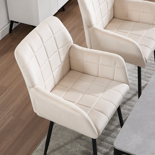 Liora Dining Chairs – 2 Cream Velvet Seats with Arms, Easy-Clean Design