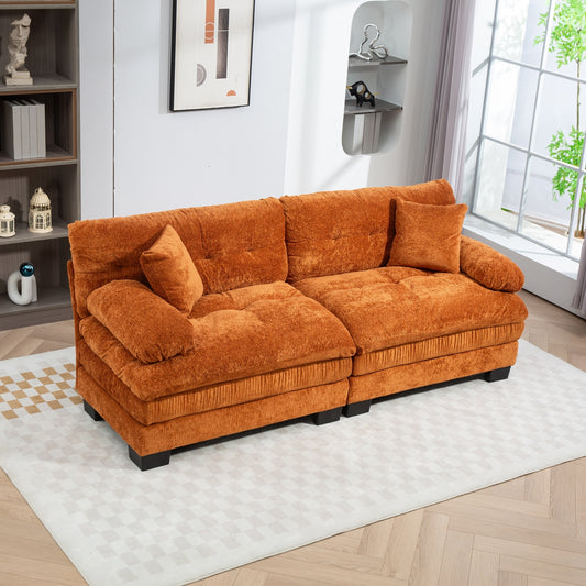 2-Seat Plush Lounge – Deep Comfort Sofa with Flexible Layout (Orange)