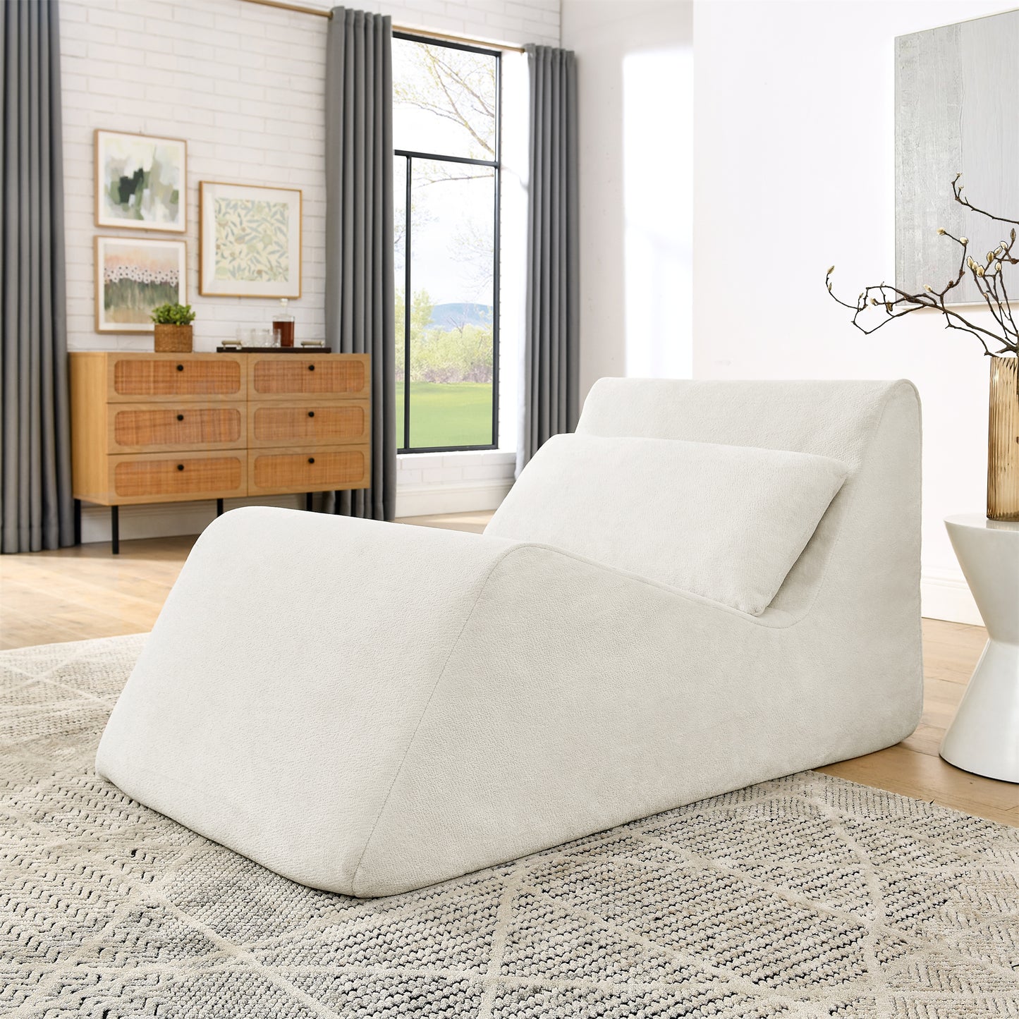 Ervix Lounge Chair – Memory Foam Bean Sofa with Ergonomic Fireside Design (Beige)