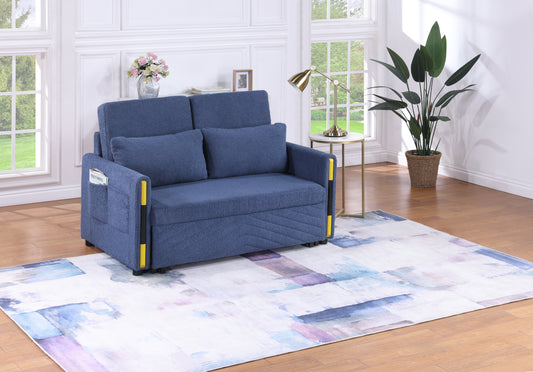 Percy™ 55.5' Navy Teddy Velvet Sleeper – Cozy Convertible Loveseat with Side Storage Pockets  Ready for the next one!