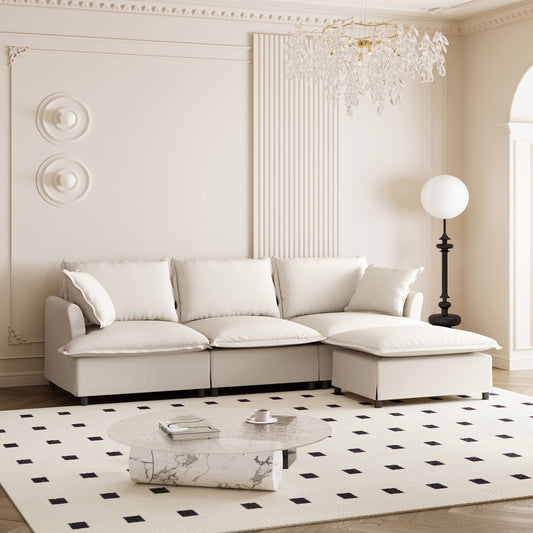4-Seat Modular Comfort Set – L-Shape Plush Sofa with Relax Ottoman & Accent Cushions