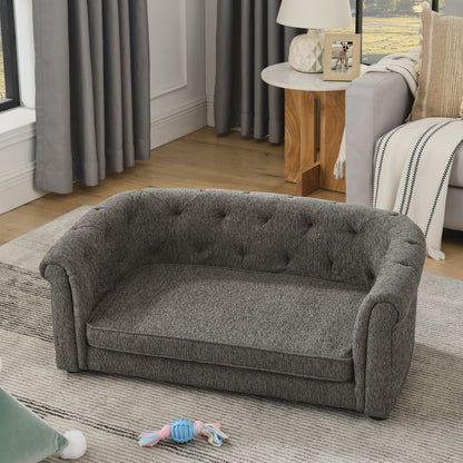 Kova Arc Pet Sofa – Dark Gray Linen Dog Couch with Curved Backrest & Cozy Cushion - JUSTLIVE NESTJUSTLIVE NEST