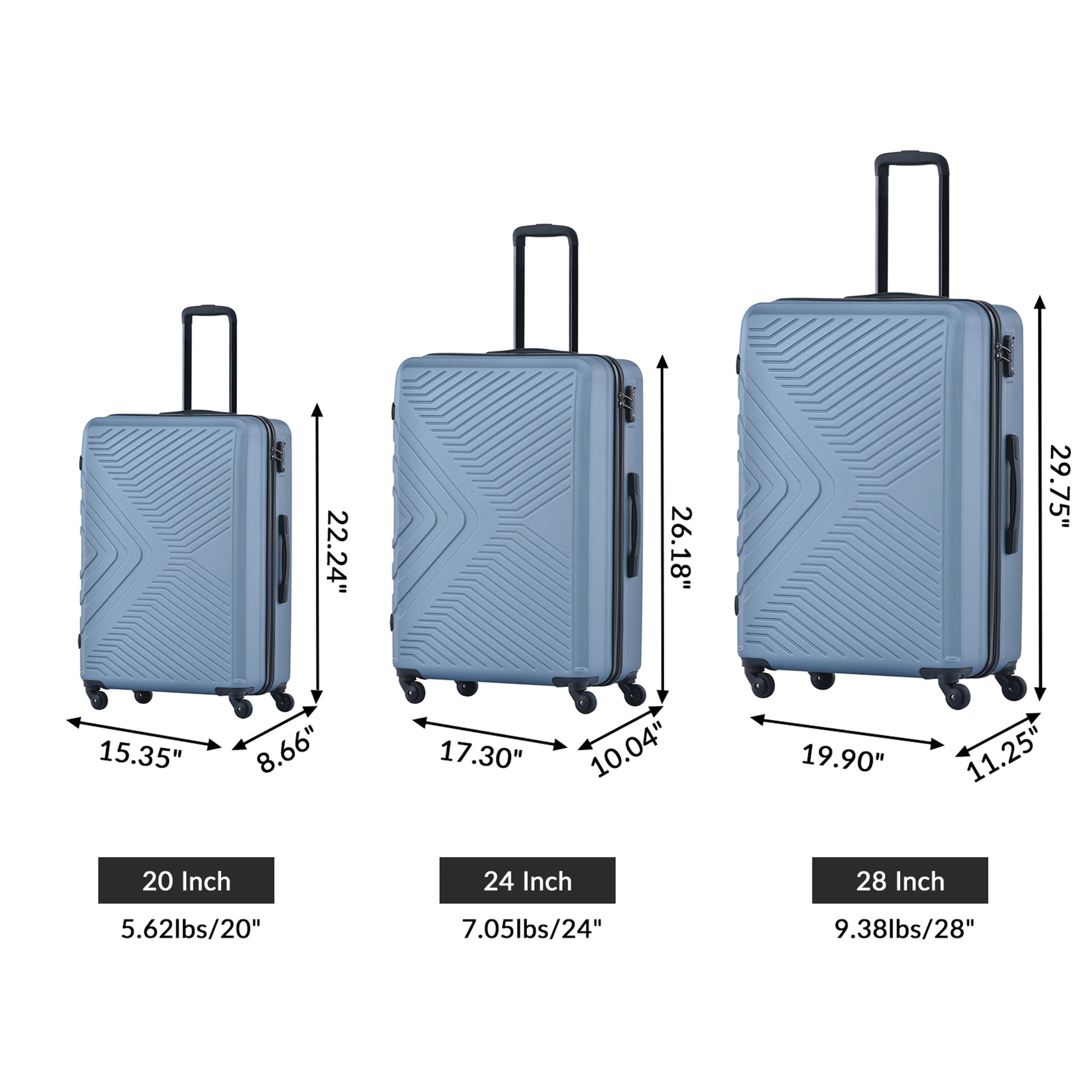 Jetera 3 - Piece ABS Luggage Set – Blue Spinner Suitcases with Lightweight Hard Shell & TSA Lock (20/24/28") - JUSTLIVE NESTJUSTLIVE NEST