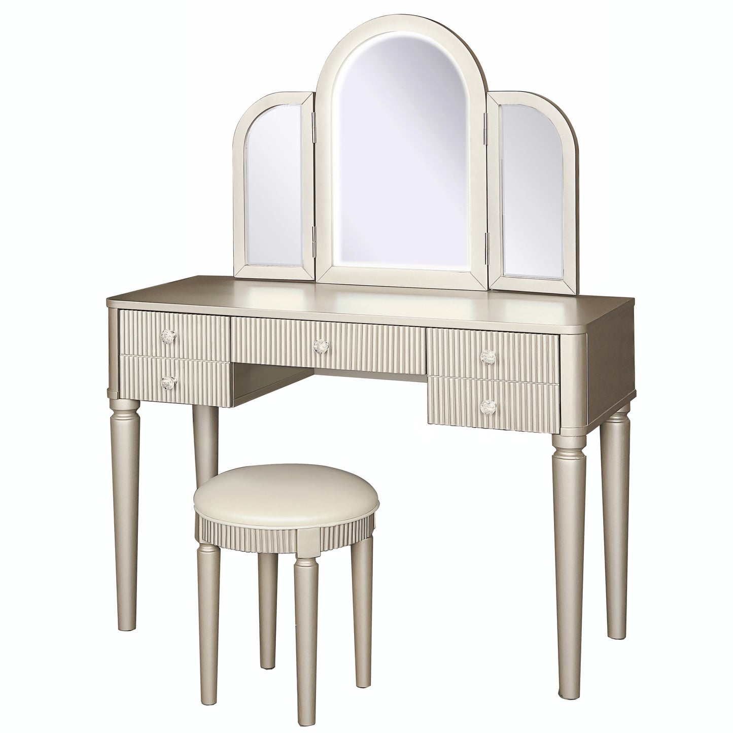 Vionix Mirror Luxe – Champagne LED Vanity Table with Rubberwood Frame (43.25")
