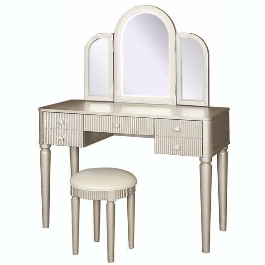 Vionix Mirror Luxe – Champagne LED Vanity Table with Rubberwood Frame (43.25")